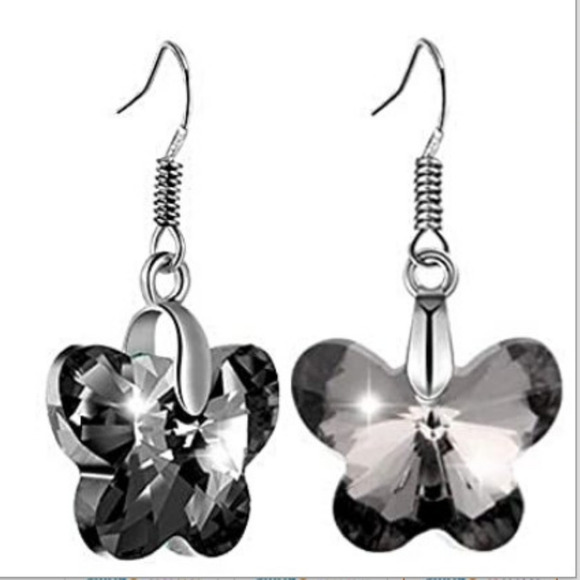 Butterfly Earrings Dangle Crystal Cut Earrings Butterflies Silver Translucent - Picture 3 of 8